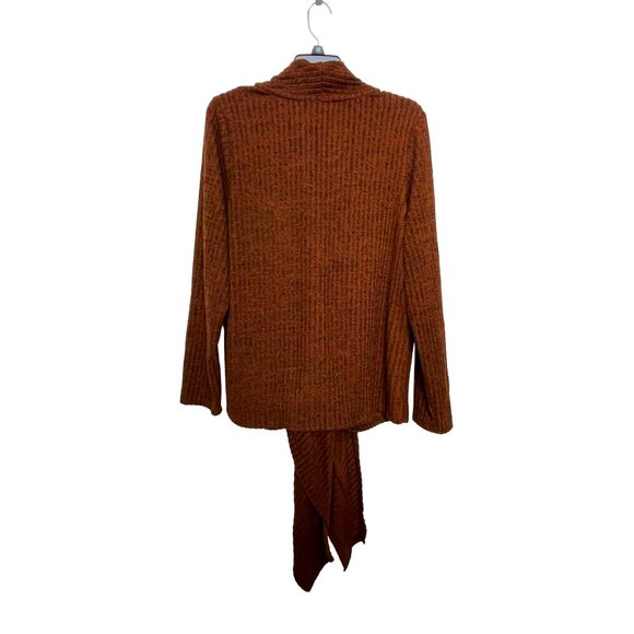 Cozy Ribbed Tie Cardigan — Rust Brown Loveapella Knit 1X - Picture 10 of 14